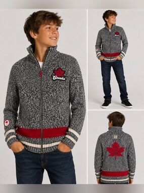 Canada Olympic Team Hudson’s Bay Boys 1/4 Zip Lamb’s Wool Sweater Size 14/16